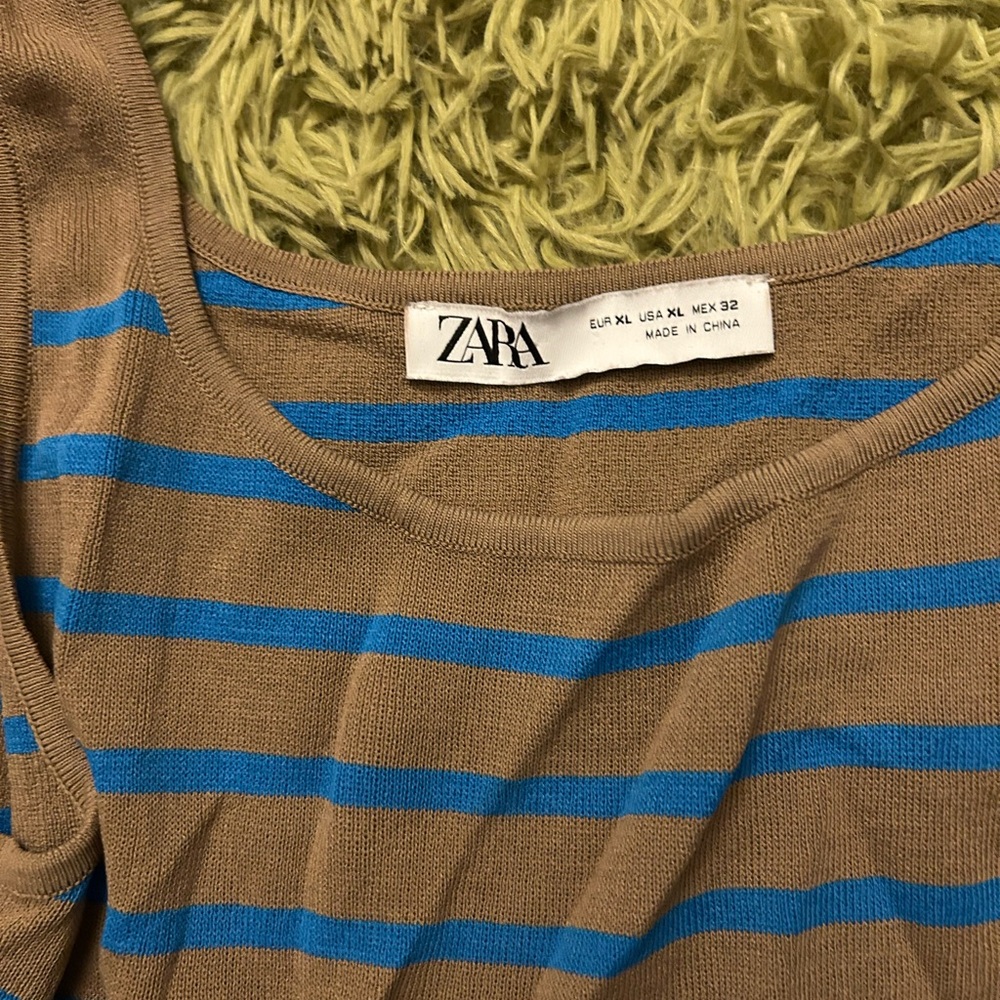Zara Brown and Blue Striped Knit Top